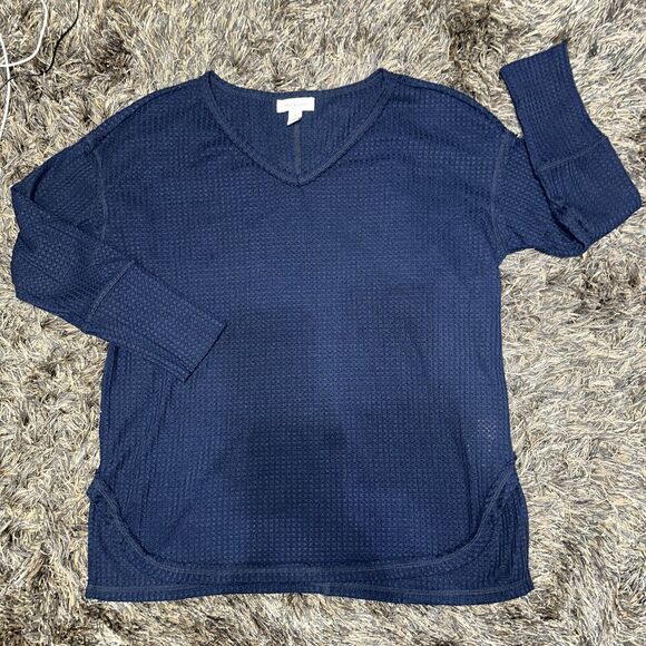 Vintage America Waffle Knit Tunic Navy Blue Shirt Thermal LS NWT Womens M Medium - Picture 1 of 5